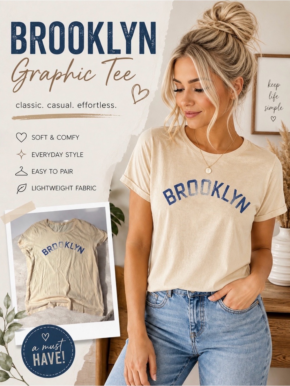 Brooklyn Graphic Short Sleeve Tee in Pale Yellow 555